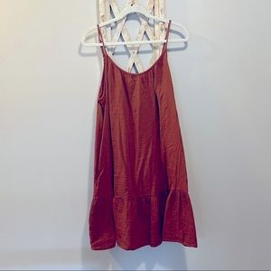 Rust-colored linen dress